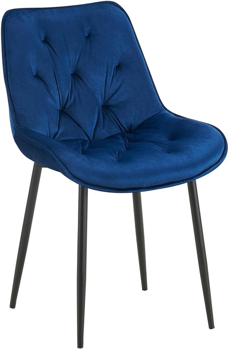 Eetkamerstoel Velvet Blauw - Moderne Design Stoel met Metalen Frame
