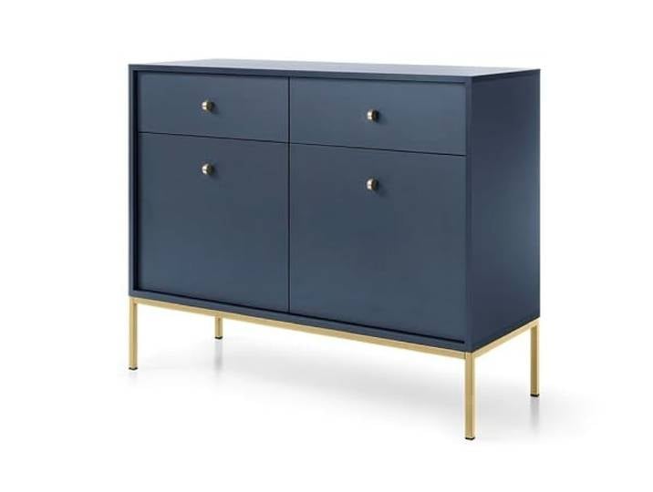 Emporius Zweitürige Sideboard 100 cm Monti - Kommode mit Schubladen - Gold Griffen, Hohe Füße - Dunkelblau + Gold