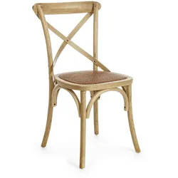 Stuhl Cross aus Ulmenholz und Rattan, klassisch, Braun, hochwertiges Naturmaterial