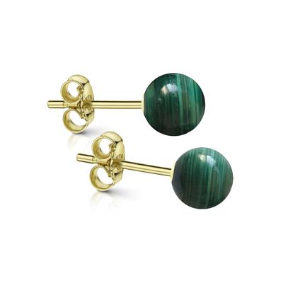 Paar Ohrstecker FIRETTI "Schmuck Geschenk Gold Ohrstecker Kugel", gold (gelbgoldfarben, grün, grün), Ohrringe, Damen, 6mm, Gelbgold 333, Made in Germany - mit Malachit, Onyx oder Rosenquarz