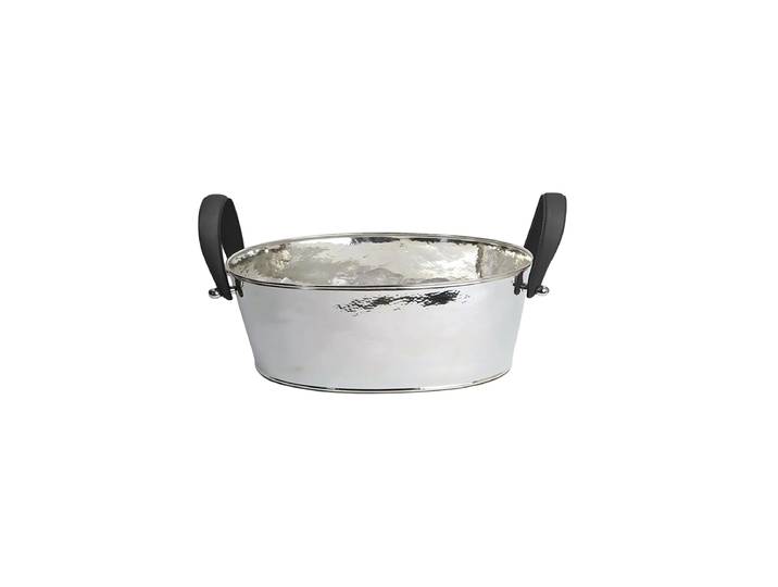 Design Champagnerkühler „Gavin“ - vernickelt & gehämmert Leder Silber, braun EDZARD