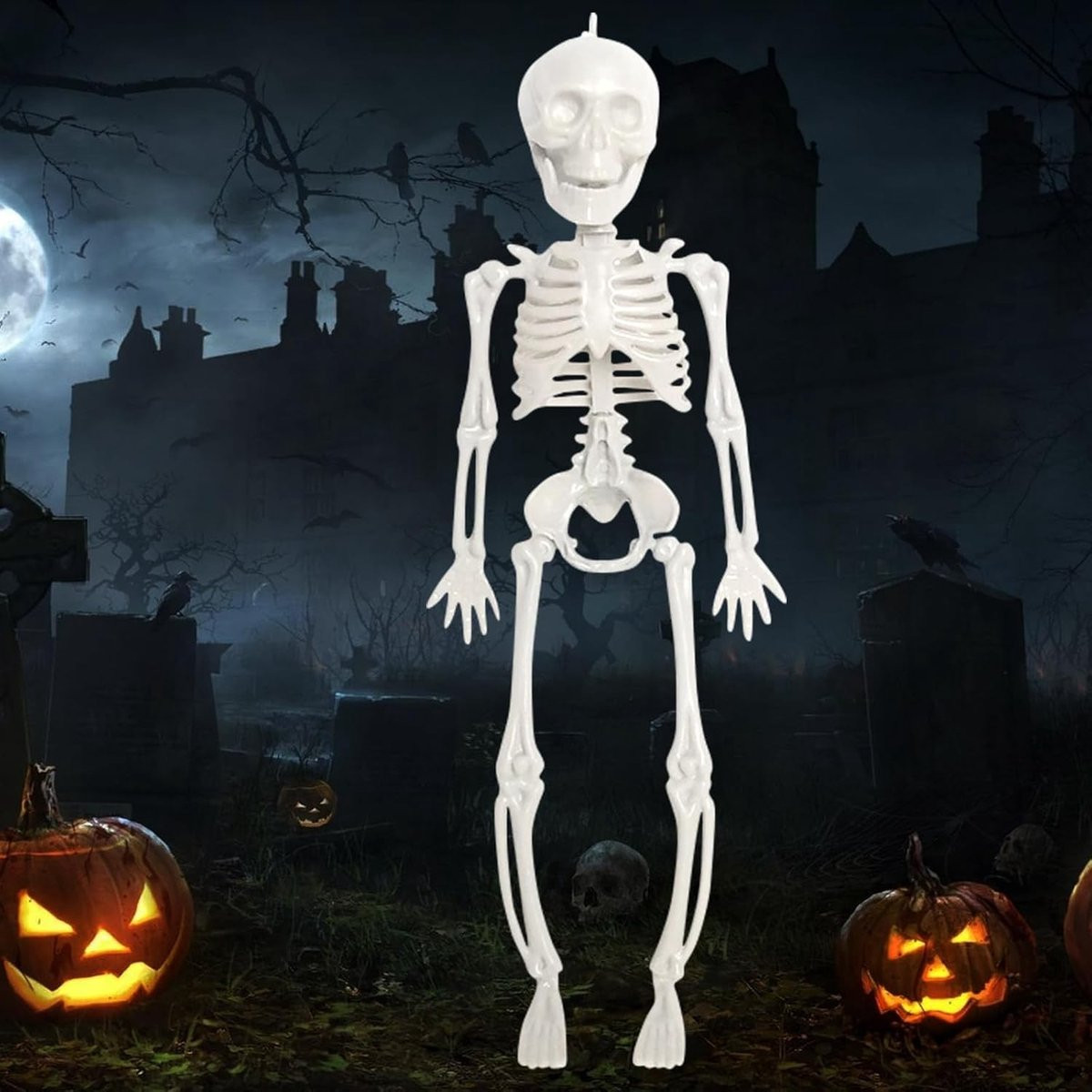 Hangend volledig lichaam skelet van 28 cm met beweegbare gewrichten voor Halloween decoratie