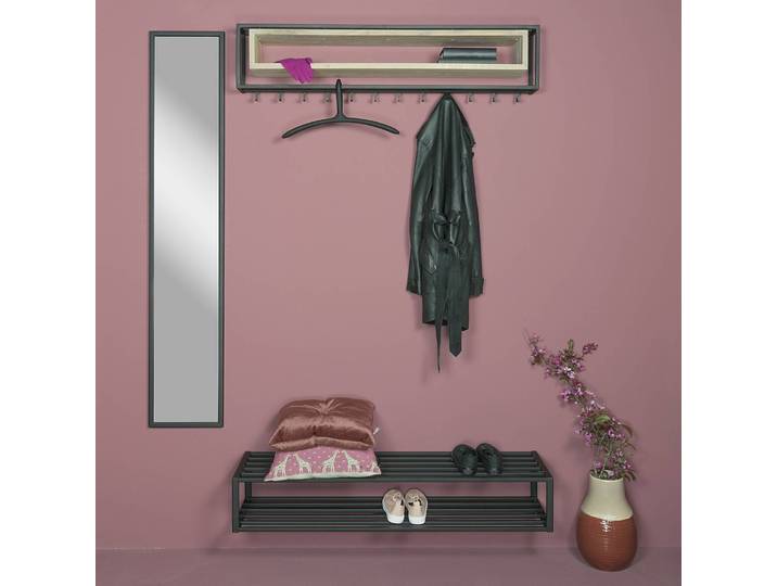 Porte-manteau School - Bois 118cm Marron/Noir/Noir/Chêne