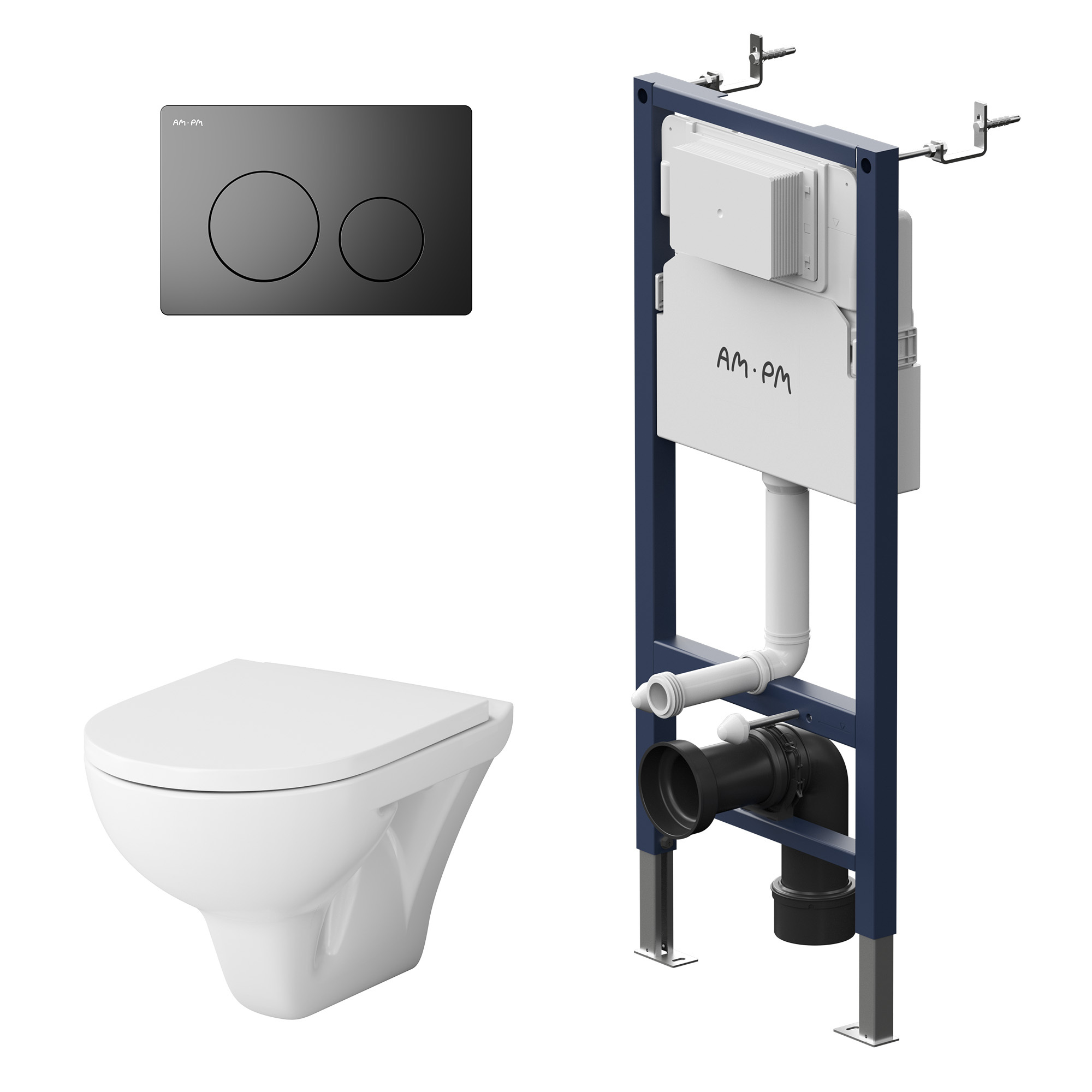 AM.PM Wand WC spülrandlos Set mit Vorwandelement Komplettset Unterputz Spülkasten Vorwandspülkasten Keramik Unterputzspülkasten Schüssel Drücke