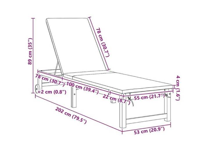 Mode Transat Marron 202 x 53 x 89cm Bois d'Acacia Massif 202x53x89cm _56829023907