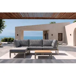 OUTFLEXX Gartenlounge, silber/grau, Edelstahl/Teakholz/Textil, für 4 Personen, inkl. Beistelltisch, FSC®-zertifiziertes Produkt