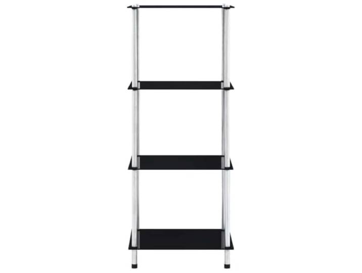 Glasregal, Schwarz, 4 Ebenen, 40 x 40 x 100 cm, Hartglas, Edelstahl Modernes Design, geräumige Aufbewahrung, dickes gehärtetes Glas, langlebiger Edelstahl, einfache Montage, glatte Oberfläche