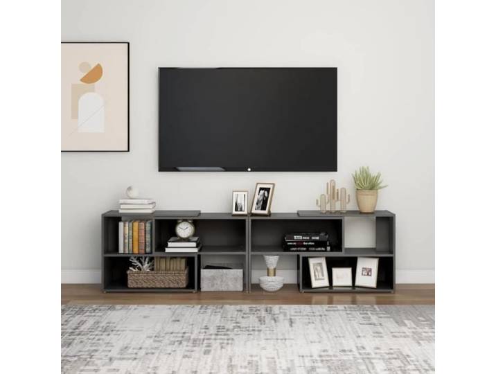LVL - MEUBLE DE SEJOUR - Meuble TV Gris brillant 149x30x52 cm Aggloméré(6666)