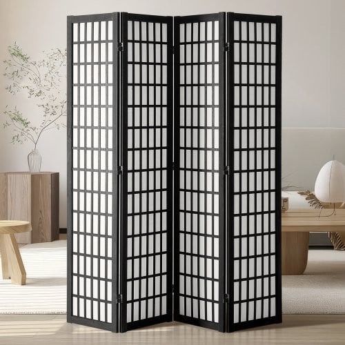 VEVOR 4-delige Japanse kamerverdeler, opvouwbaar houten privacyscherm in zwart, H 170 cm x B 162 cm x D 18,5 cm