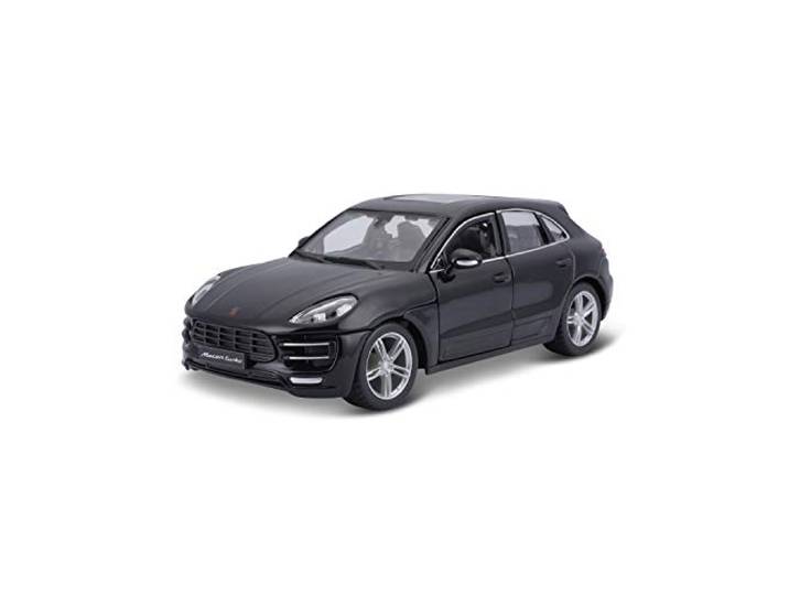 Bauer Spielwaren Bburago Porsche Macan: modelauto op schaal 1:24, deuren en motorkap om te openen, bestuurbaar, 19 cm, zwart (18-21077)