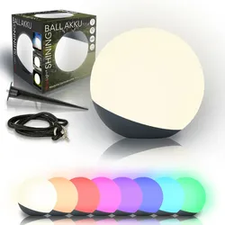 MegaLight moderne LED Kugelleuchte SHINING BALL AKKU RGBW 2W inkl. Erdspieß+Abhängeseil