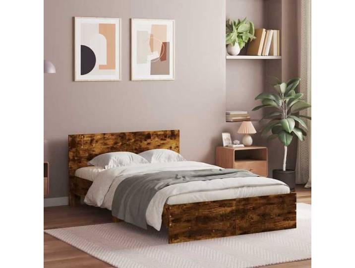 MGH@ Cadre de lit - Contemporain - Lit dormir - avec tête de lit - Contemporain - Lit dormir - et LED - chêne fumé 120x190 cm