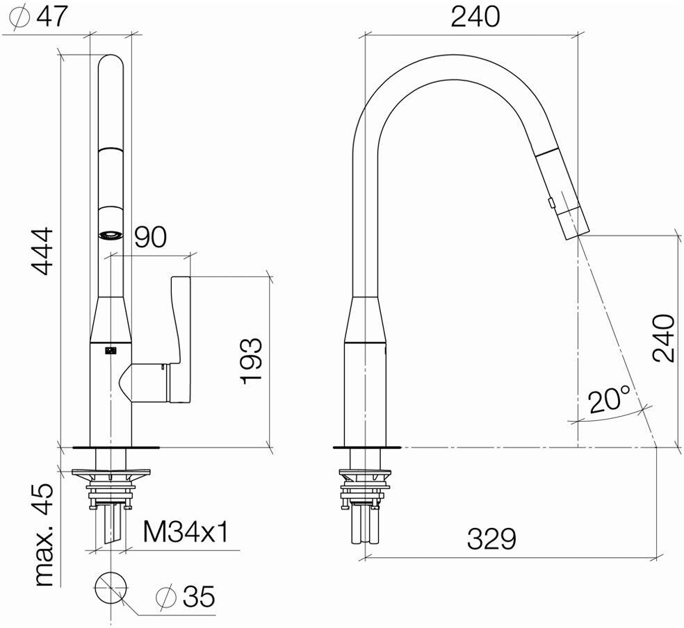 Dornbracht Sync Einhebelmischer Pull-down mit Brausefunktion, mit abgerundeten Auslauf