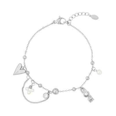 Charm-Armband ADELIA´S "Armband Charmarmband mit Herz- und LOVE-Anhängern, 16 cm", silberfarben, Armbänder, Damen, yehwang_16, Stahl, Charm-Armband, stylisch mit Herz- und LOVE-Anhängern