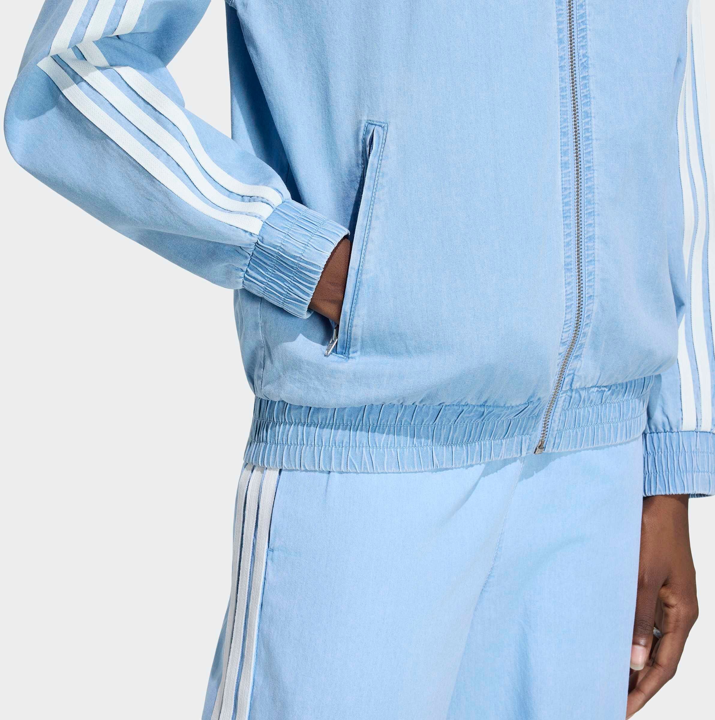 Outdoorjacke ADIDAS ORIGINALS "ADIDAS ORIGINALS SUMMER GLOW LIGHT DENIM FIREBIRD TRACK", Damen, Gr. S, light denim, Obermaterial: 100% Baumwolle, Jacken Outdoorjacke, DENIM Jacke