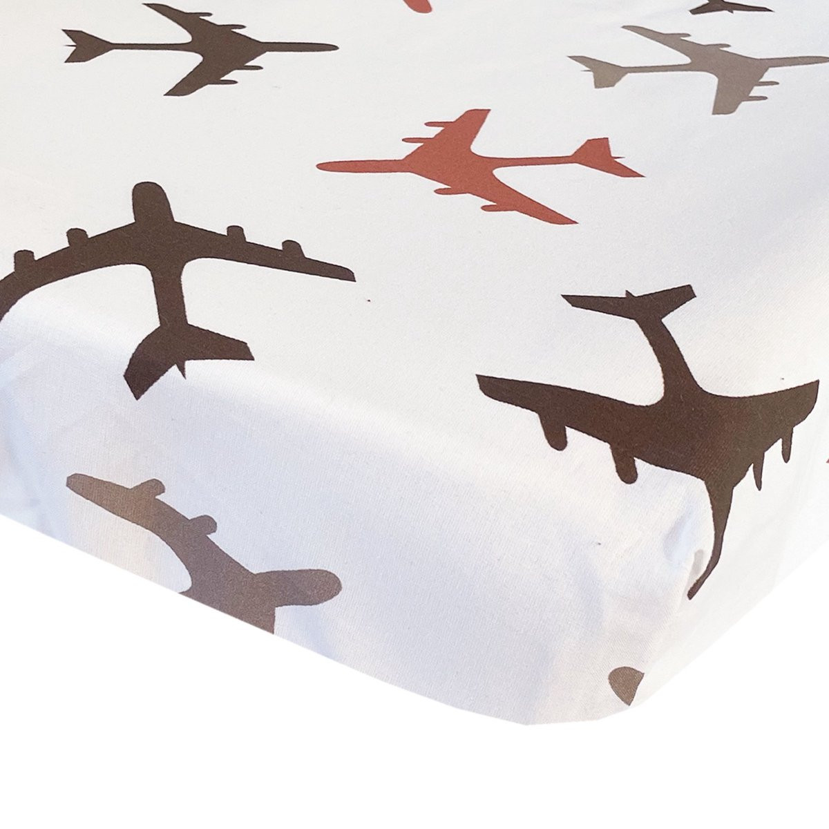 BINK Bedding Hoeslaken Planes Choco voor Juniorbed, Bruin/Taupe/Beige, 70 x 150 cm