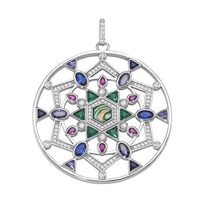 Kettenanhänger "Mandala, Silber 925", bunt (mehrfarbig), GIORGIO MARTELLO MILANO, Schmuckanhänger, Damen, 4,5cm, Silber 925 (Sterlingsilber), Kettenanhänger