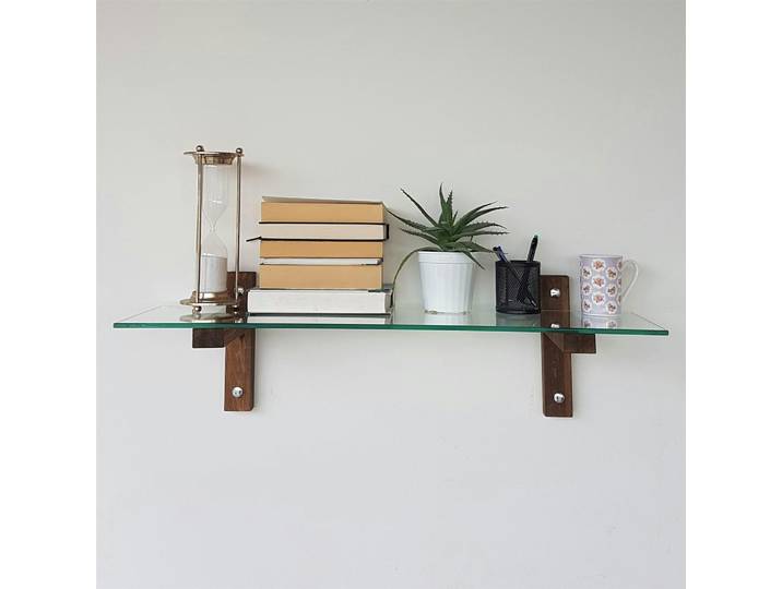 Étagère murale en verre - supports bois foncé LHASA