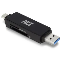 ACT USB 3.2 card reader, SD/micro SD, USB-C or USB-A, black, Speicherkartenlesegerät, Schwarz
