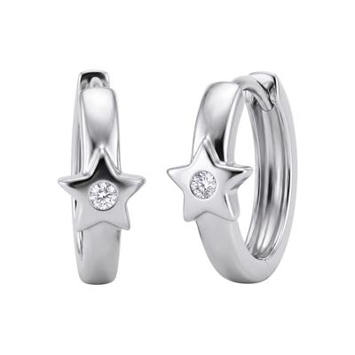 Paar Creolen JOBO "Stern", silber (silber 925), Ohrringe, Damen, 14,1mm, Silber 925 (Sterlingsilber), 925 Silber mit Zirkonia