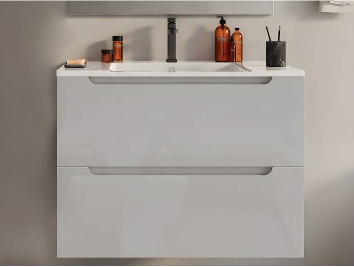 Waschbeckenunterschrank hängend mit Einzelwaschbecken - 80 cm - Weiß - STEFANIE