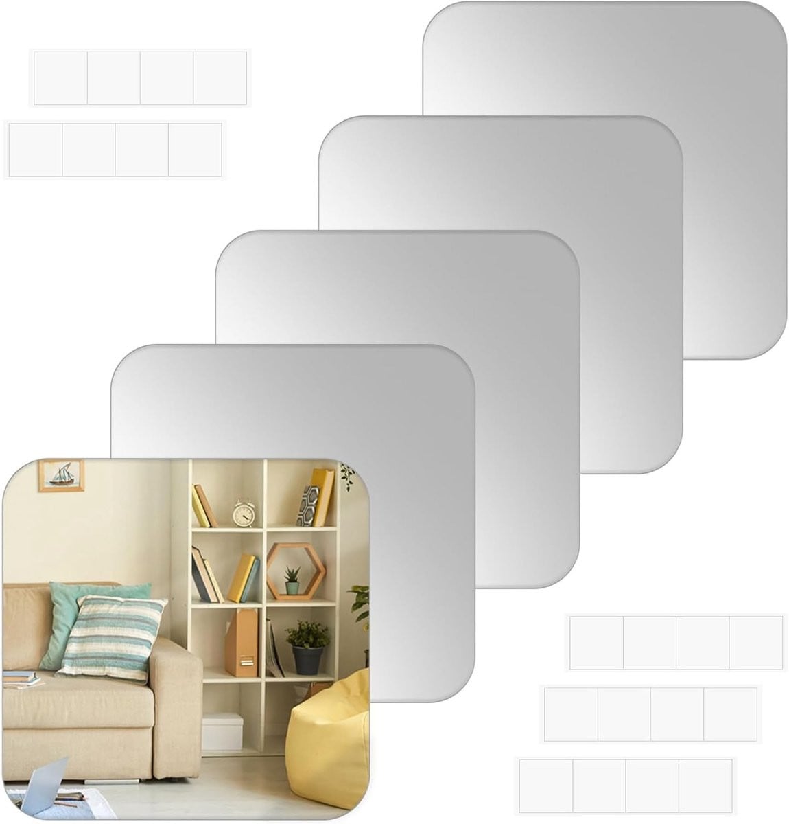 Set van 5 zelfklevende acryl wandspiegels voor decoratie en creatieve projecten, 30 x 30 cm