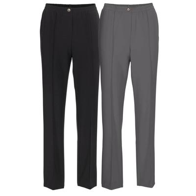 Schlupfhose GOLDNER "Stretchhosen mit elastischem Bund", Damen, Gr. 48, N-Gr, grau (grau, schwarz), Obermaterial: 100% Polyester COOLMAX(R) PES(Coolmax)., normal, Hosen Schlupfhose, Ohne