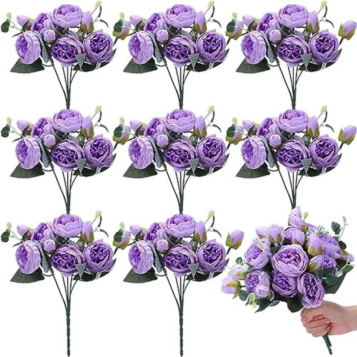 8 Stuks Kunstmatige Pioenrozen Bloemen - Vintage Boeket voor Bruiloft en Thuisdecoratie
