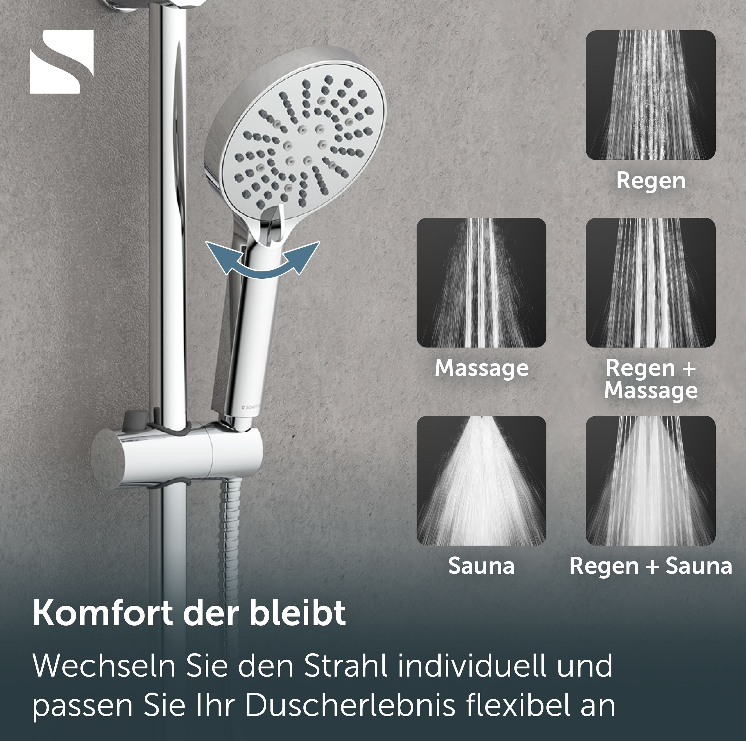 Duschsystem SCHÜTTE "SAMANA", grau (chrom), H:23,5cm, Brausegarnituren, Duschsystem, wassersparend, Antikalk, 3-fach verstellbar, Wasserstoppfunktion chrom Einheitsgröße