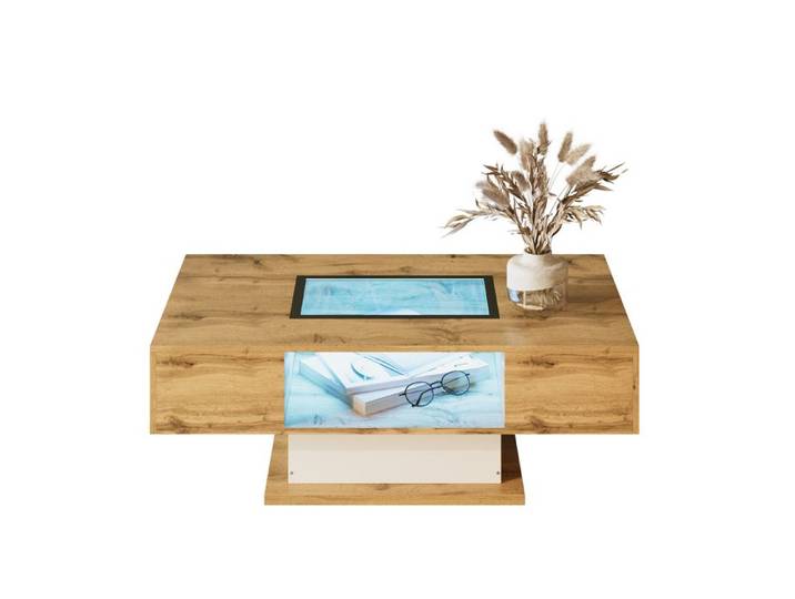 Nouvelle table basse épaissie design moderne table de salon avec lampe LED à changement de couleur table d'appoint avec verre