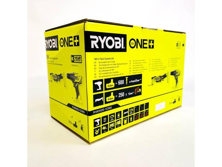 Kit d'outils sans fil Ryobi R18CK2G-1C20G\, 18 V ONE+\, batterie 2 Ah\, 1 batterie\, chargeur rapide 1\,5 A