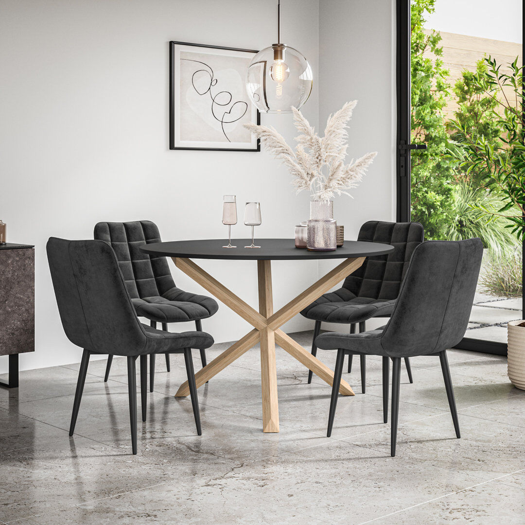 Metro Darcus 120cm Round Dining Table Set with 4 Nova Velvet Chairs Black/Oak/Black 4