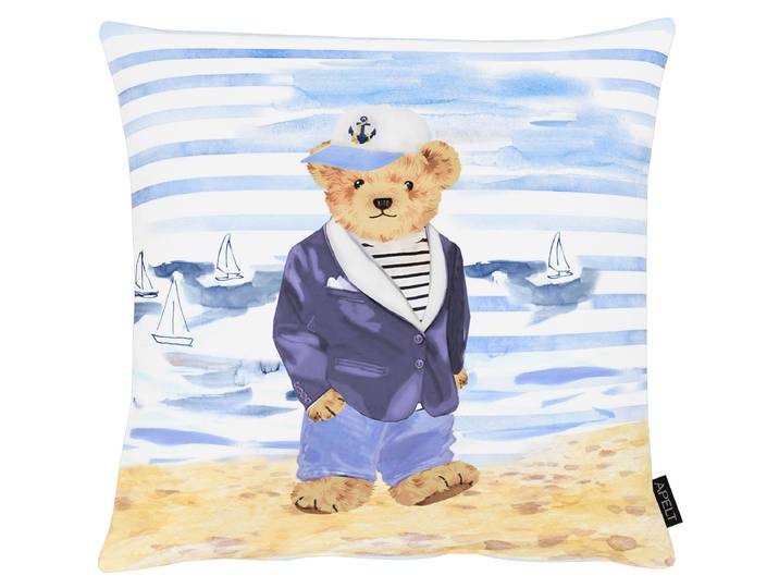 Dekokissen APELT Ole , blau, bedruckt, B:46cm H:0,5cm L:46cm, Bezug: 100% Polyester, Dekokissen_Sitzkissen_Kissenhüllen, Dekokissen, beliebte Bären im Yacht-Stil