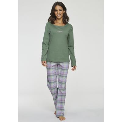 Pyjama, Damen, Gr. 42, Flanell, lila (lila, kariert), Flanell, Obermaterial: 100% Baumwolle. Oberteil: 100% Baumwolle, VIVANCE DREAMS BY LASCANA, kariert, lang, Rundhals, Homewear-Sets Pyjama, aus kuschelig weichem Flanell