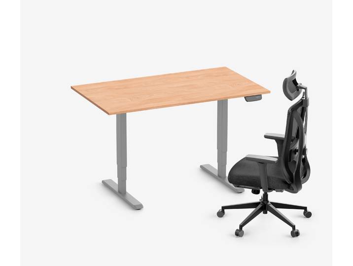 PRIMUS Schreibtisch + Stuhl VITA MESH Grau Hoch, Sitzhöhe 52 - 64 cm 140x80 Buche