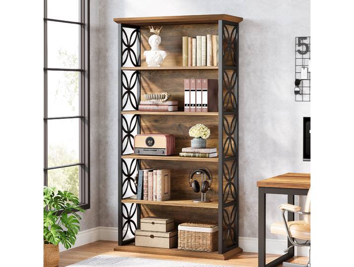 Tribesigns Bibliothèque haute à 6 niveaux, bibliothèque industrielle de 71 po avec cadre en métal, étagères de rangement ouvertes autoportantes pour le bureau à domicile