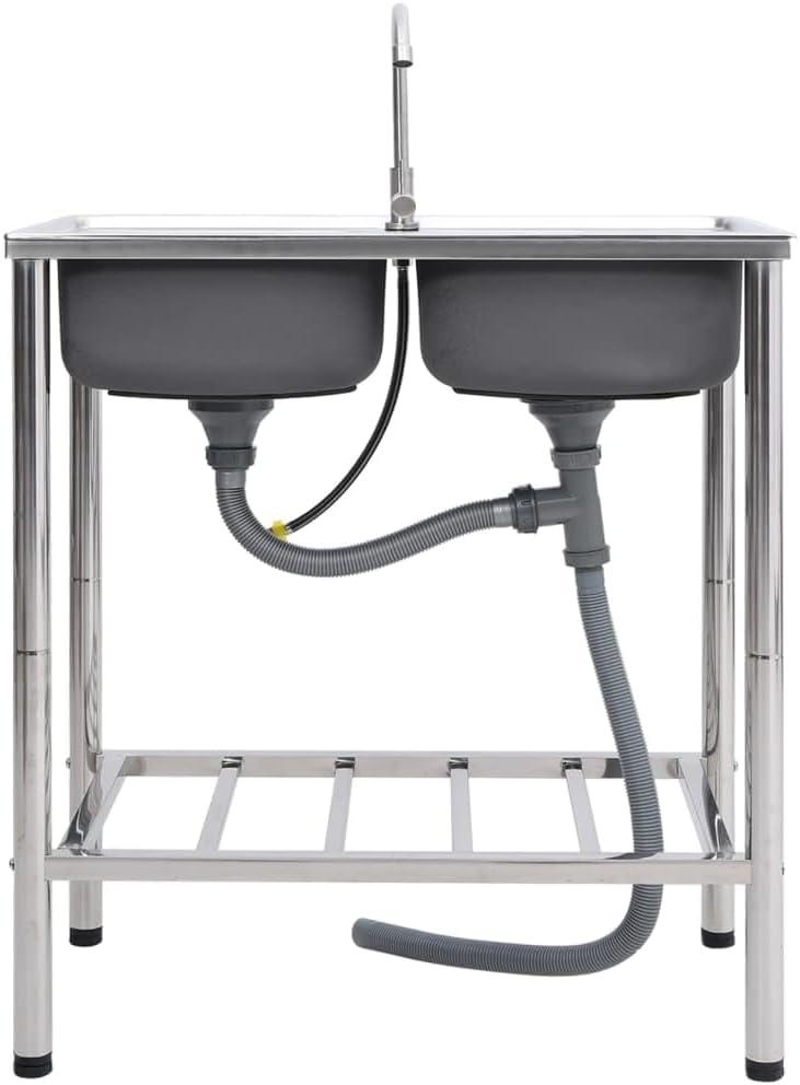 Solivagant Camping-Spüle aus Edelstahl mit zwei Becken und Wasserhahn, Heimwerkerbedarf, Sanitärbedarf, Sanitärkeramik und Armaturen, Waschbecken und Spülen, Küchenspüle, 10.2 kg
