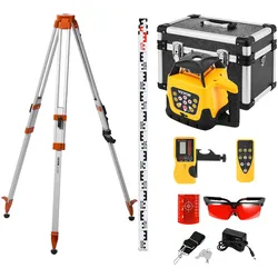 VEVOR Rotationslaser-Nivelliergerät-Set mit Stativ & Messlatte, rotem Laserstrahl, 300 m Reichweite, Neigung einstellbar, 360° drehbar, flexibler Scanwinkel, inkl. Fernbedienung & Tragetasche