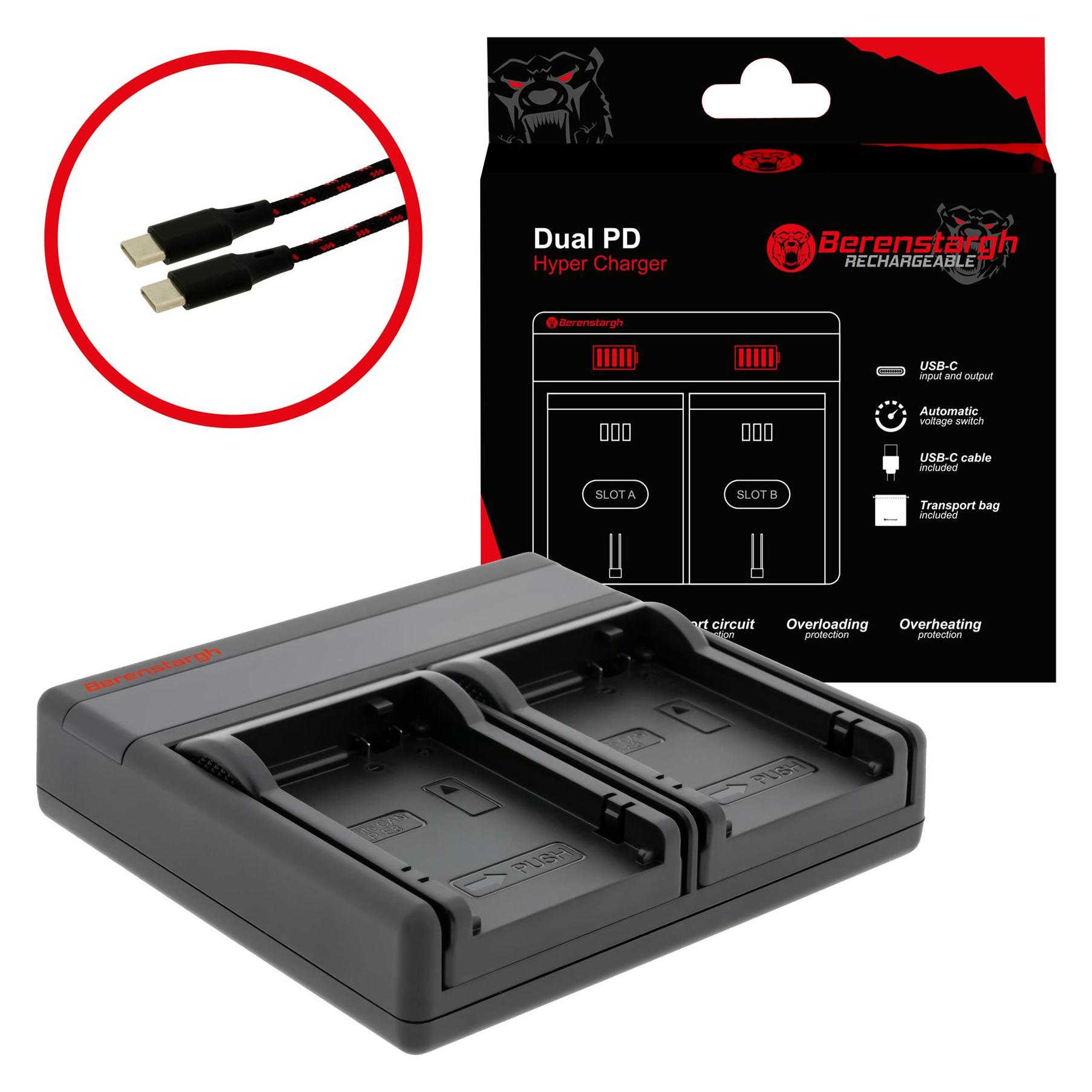 Berenstargh Dual PD Hyper Ladegerät f. Canon LP-E8 USB-C in/out Powerbankfunktion (Kamera Akku Ladegerät) (61064218)