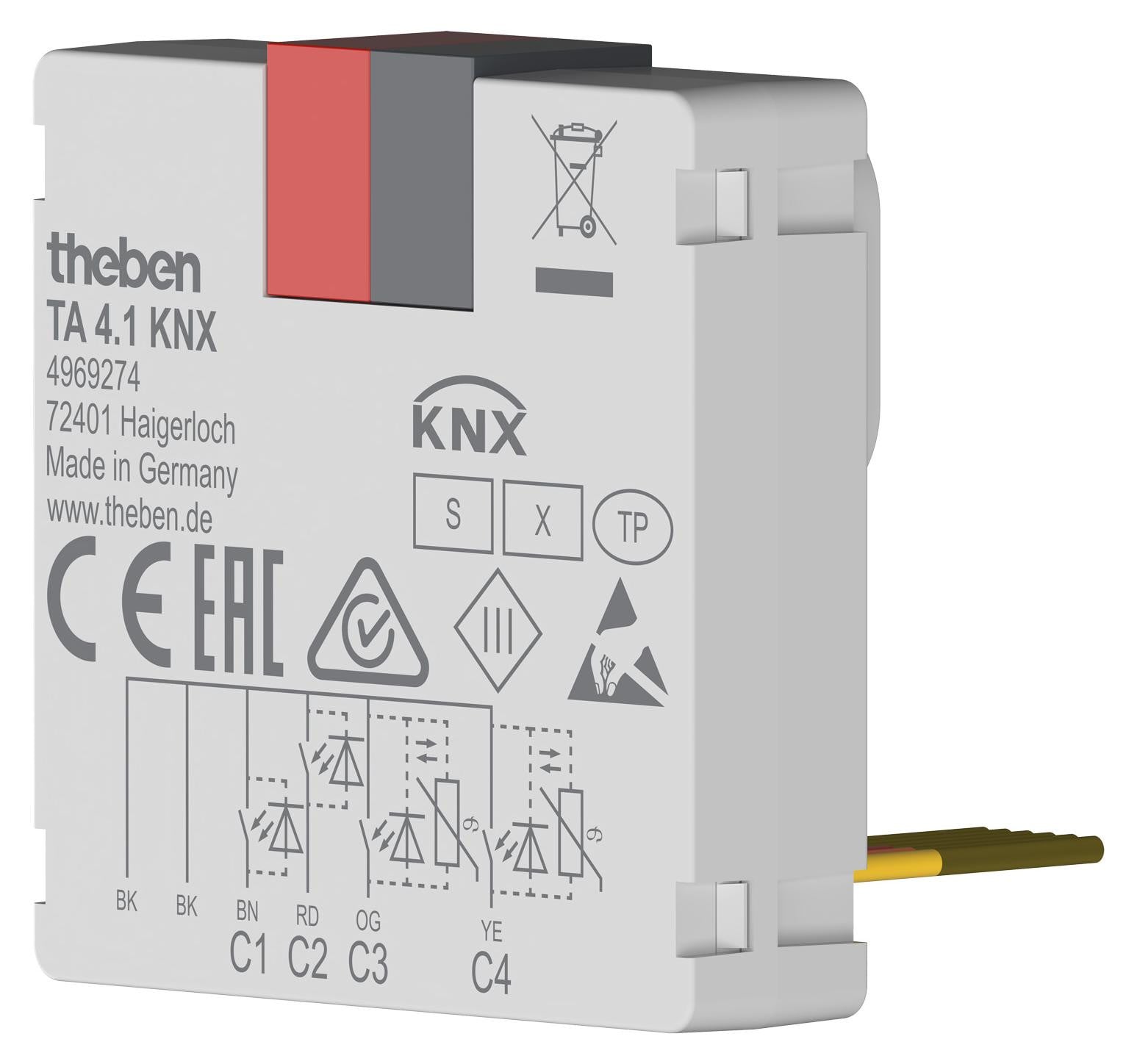 Theben TA 4.1 KNX 4-voudige drukknopinterface met binaire ingang en Data Secure
