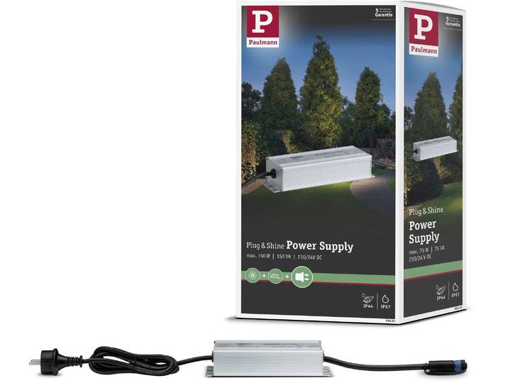 Trafo PAULMANN Outdoor Plug & Shine Power Supply Silber Alu , silber (silberfarben, schwarz), B:7cm H:4cm T:19,1cm, Netzteile, Trafo, IP67 150W 24V DC