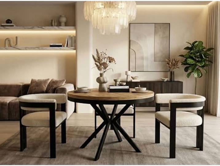 WFL GROUP Runder Ausziehbarer Esstisch - Loft Style Tisch mit Metallbeinen - 90 bis 170 cm - Industrieller Tisch für Wohnzimmer - Kompakt - 90 cm - Craft Eiche