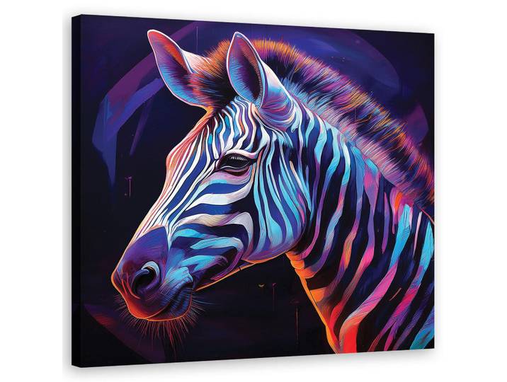 Feeby Wandbild zebra tiere farbig, Mehrfarbig, Tiere, Rechteckig, 50x50 cm, Bilder & Rahmen, Bilder, Leinwandbilder