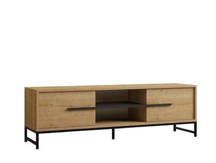 Moderner TV-Ständer in Saphir-Eiche, 160 cm 100% melaminbeschichtete Spanplatte, 18 mm stark Wandmontage, mehrere Ablagen, stilvoll und funktional
