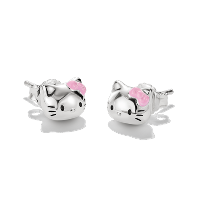 Paar Ohrstecker THOMAS SABO "THOMAS SABO  Hello Kitty Ohrstecker", silber (silberfarben, schwarz, pink), Ohrringe, Damen, Metall, Emaille