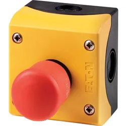 Eaton 216524 Gehäuse, NOT-HALT-/NOT-AUS-Tasten, Pilzform, 38 mm, unbeleuchtet, Zugentriegelung, 2 Ö, Schraubanschluss, rot (RAL 3000), gelb