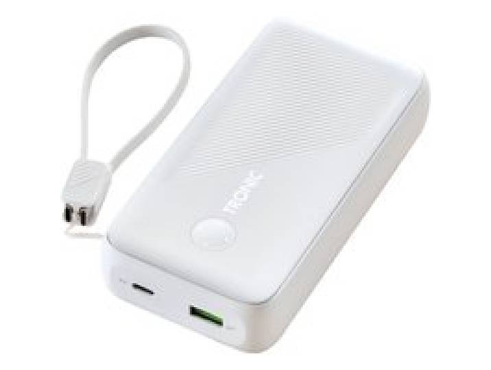 TRONIC® Batterie externe, 20000 mAh, avec câble USB-C amovible. (blanc)