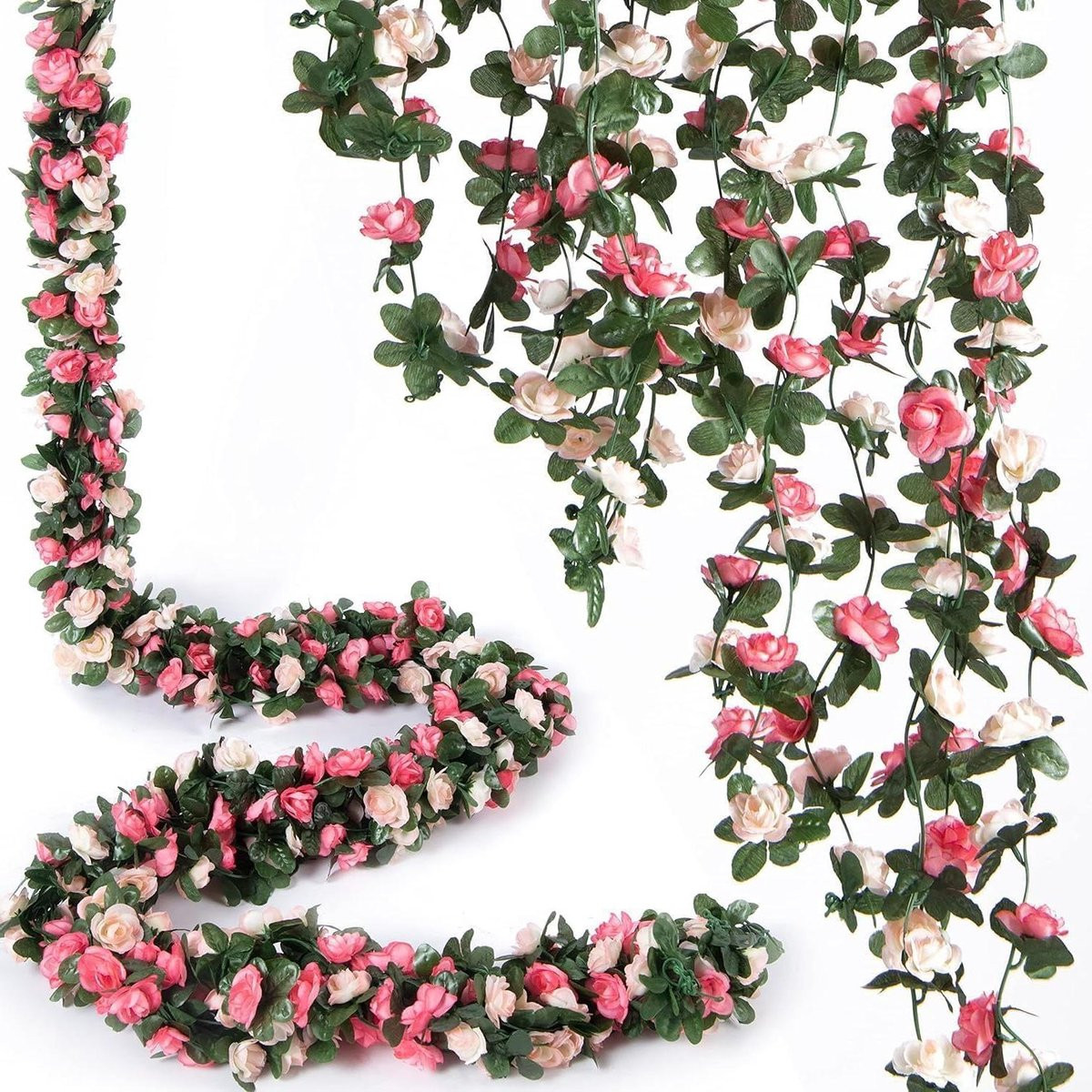 Roze kunstrozenslinger van zijden bloemen voor decoratie, 245 meter