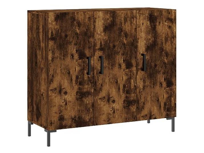 Makastle Sideboard Räuchereiche 90x34x80 cm Holzwerkstoff und Metall mit 3 Türen für Wohnzimmer