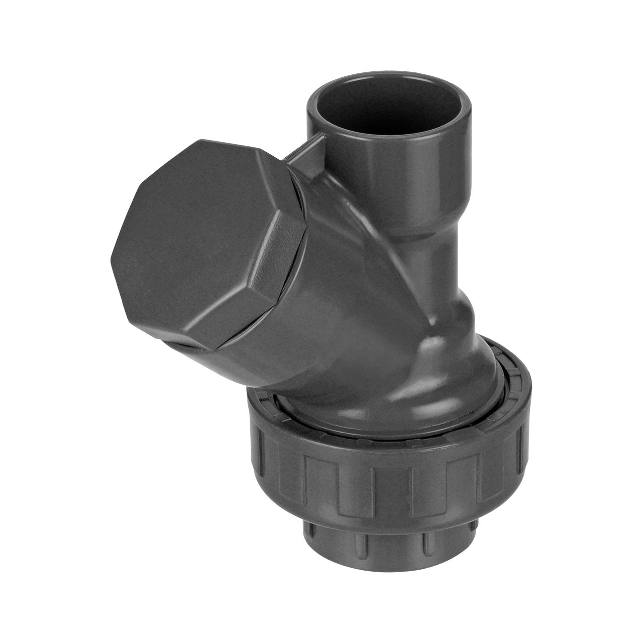 REKUBIK PVC-U Schrägsitz-Rückschlagventil Überwurfmutter 2x Klebemuffe 16mm x 16mm 1510017